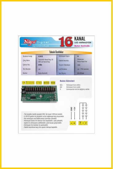 16 Kanal Buton Kontrollü Led Animasyon Ve Kontrol Kartı