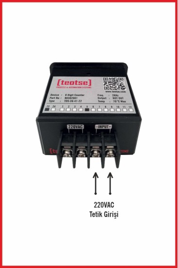 6 Digit Resetli Dijital Sayıcı - 220VAC Tetikli