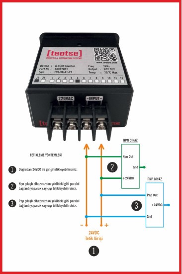 6 Digit Resetli Dijital Sayıcı - Npn-Pnp-24VDC Tetikli