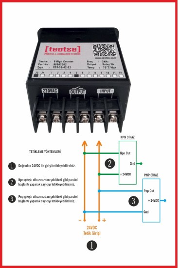 6 Digit SETLİ Dijital Sayıcı - Npn-Pnp-24VDC Tetikli