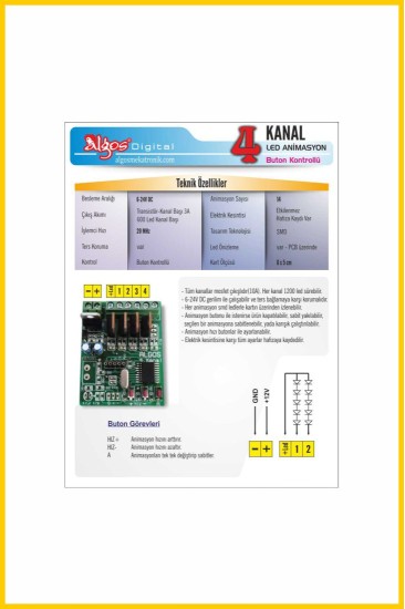 4 Kanal Buton Kontrollü Led Animasyon ve Kontrol Kartı